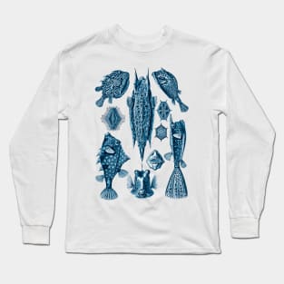 Ernst Haeckel Ostraciontes Fish Prussian Blue Long Sleeve T-Shirt